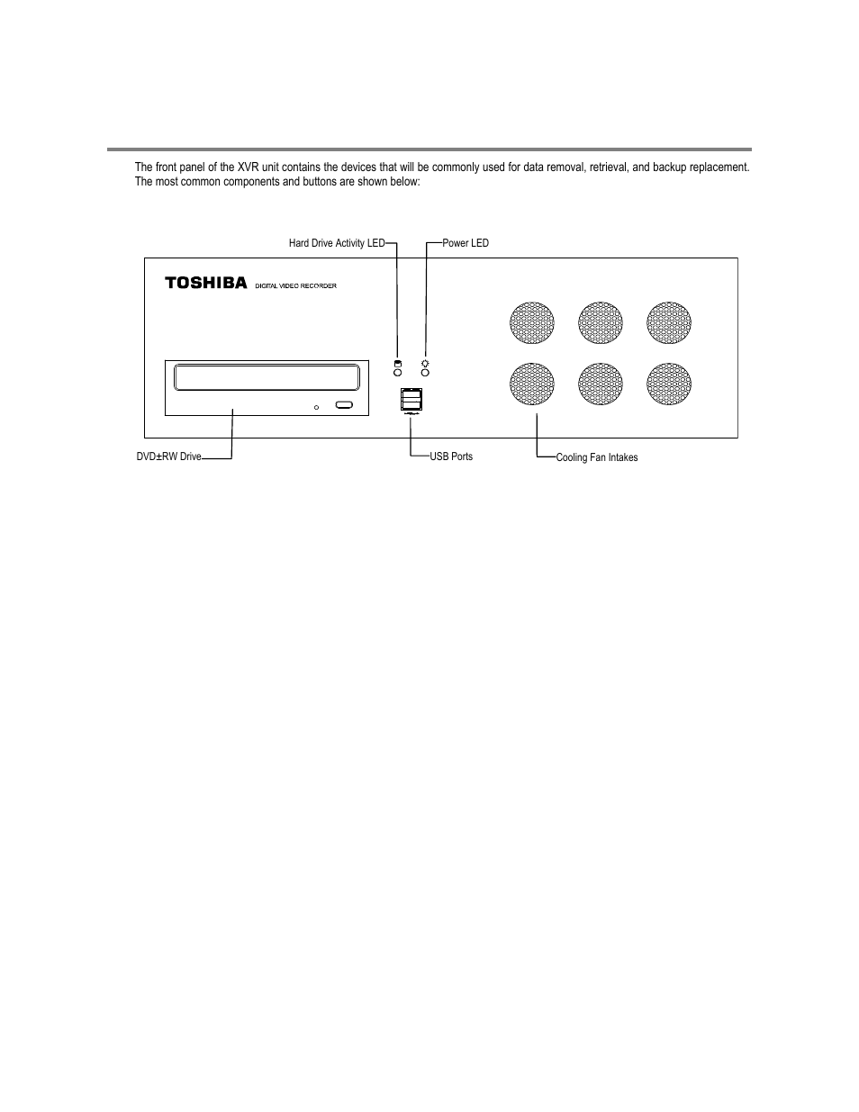 Front panel controls and leds | Toshiba XVR16-120-X User Manual | Page 21 / 121