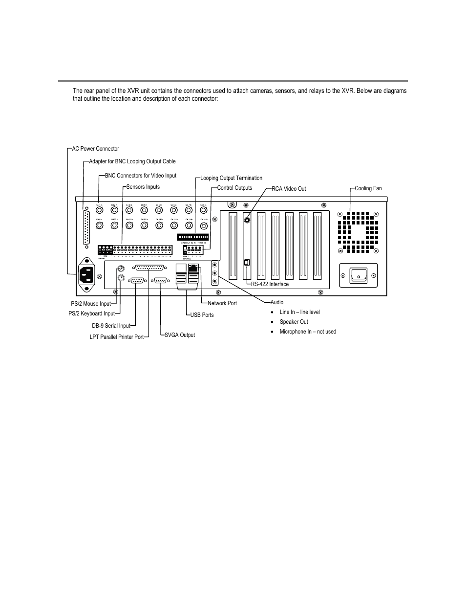 Rear panel connectors, 16 channel | Toshiba XVR16-120-X User Manual | Page 22 / 121