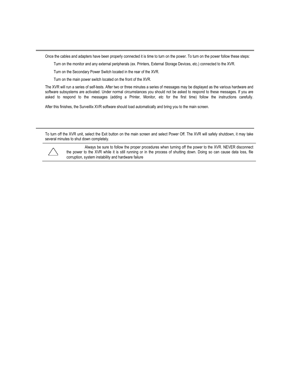 Turning on the xvr, Turning off the xvr | Toshiba XVR16-120-X User Manual | Page 38 / 121