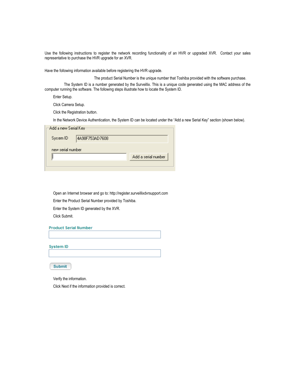 Hvr registration (upgrade option), Obtaining the unlock code | Toshiba XVR16-120-X User Manual | Page 46 / 121