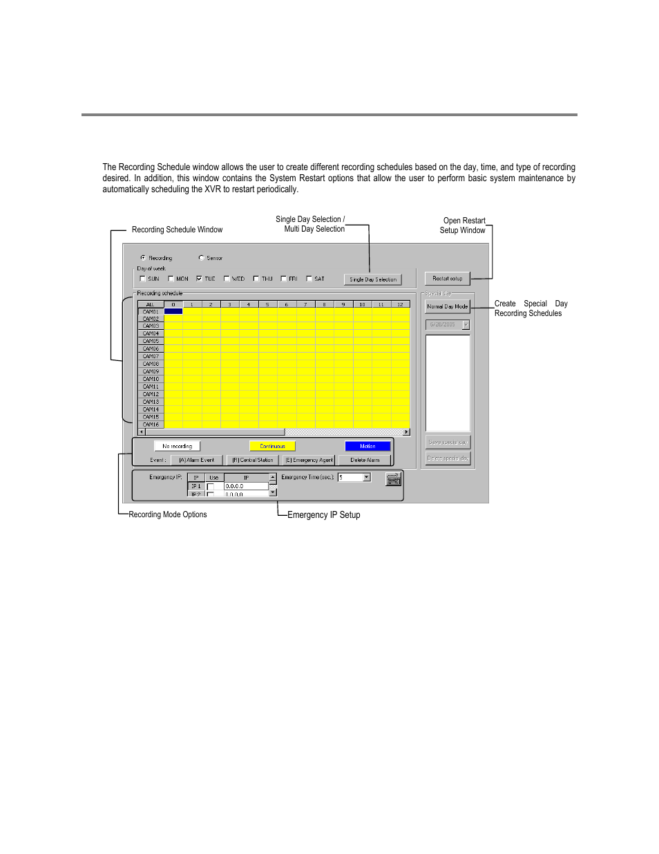 Schedule setup, Recording schedule | Toshiba XVR16-120-X User Manual | Page 55 / 121