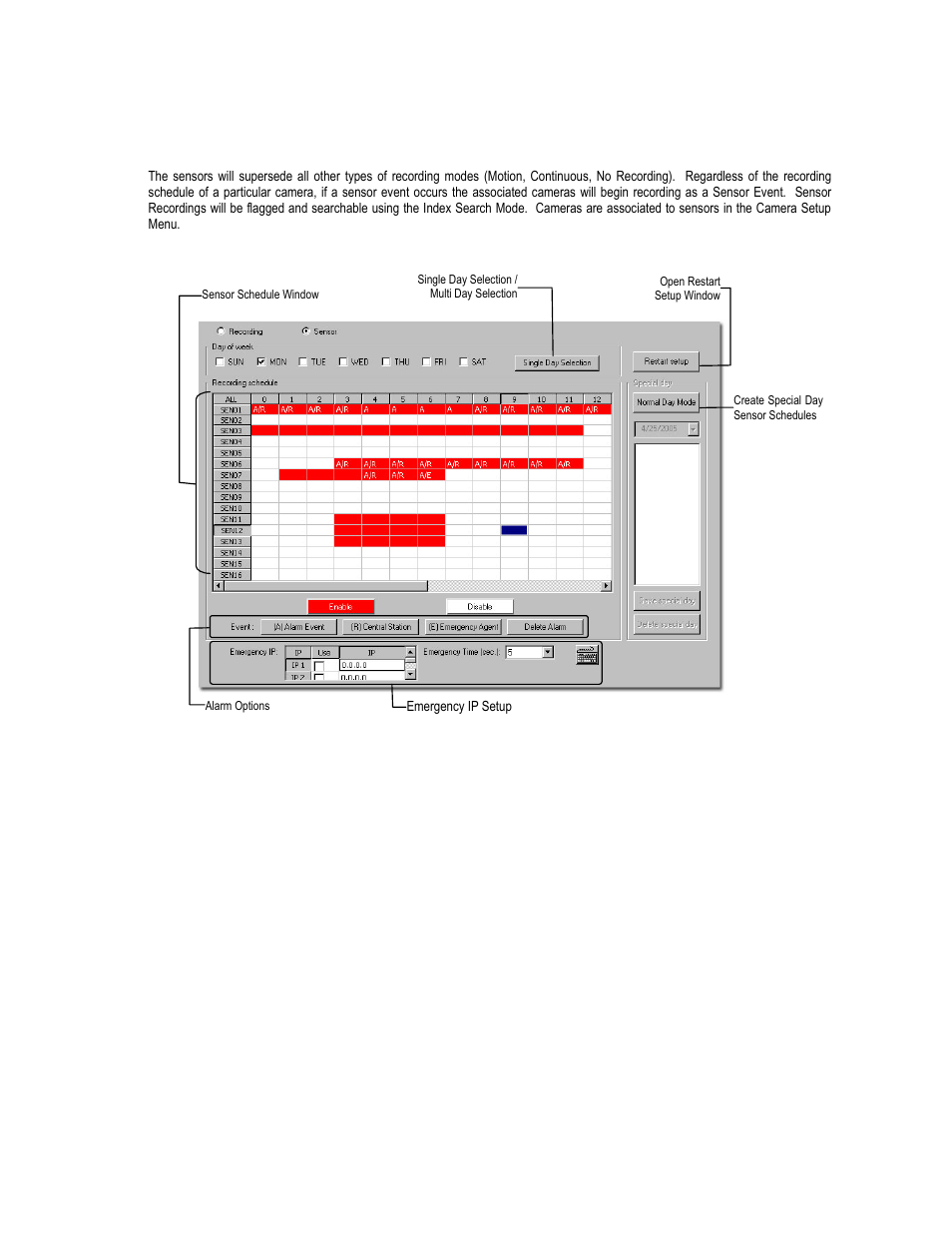 Sensor schedule | Toshiba XVR16-120-X User Manual | Page 56 / 121