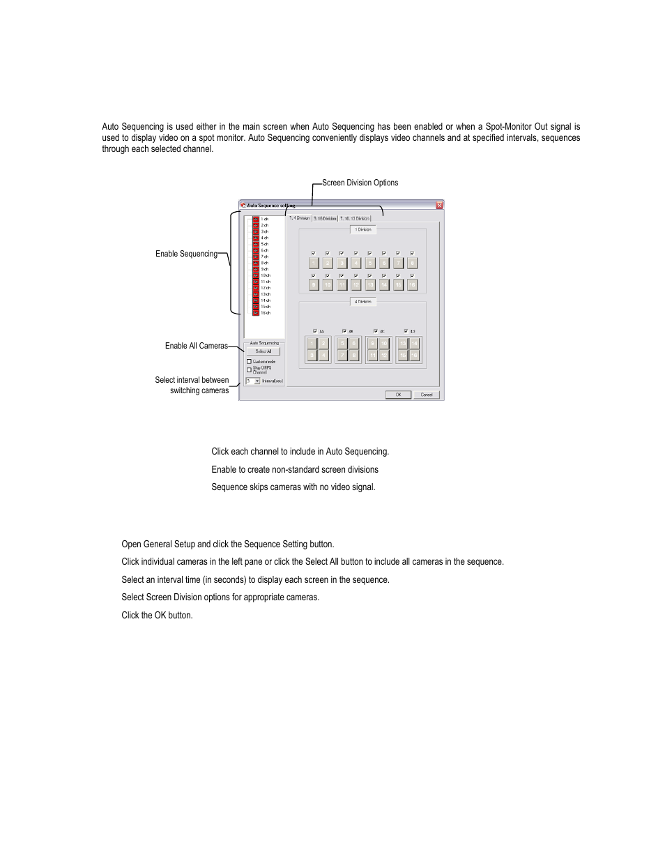 Auto sequencing setting, Create custom auto sequence | Toshiba XVR16-120-X User Manual | Page 66 / 121