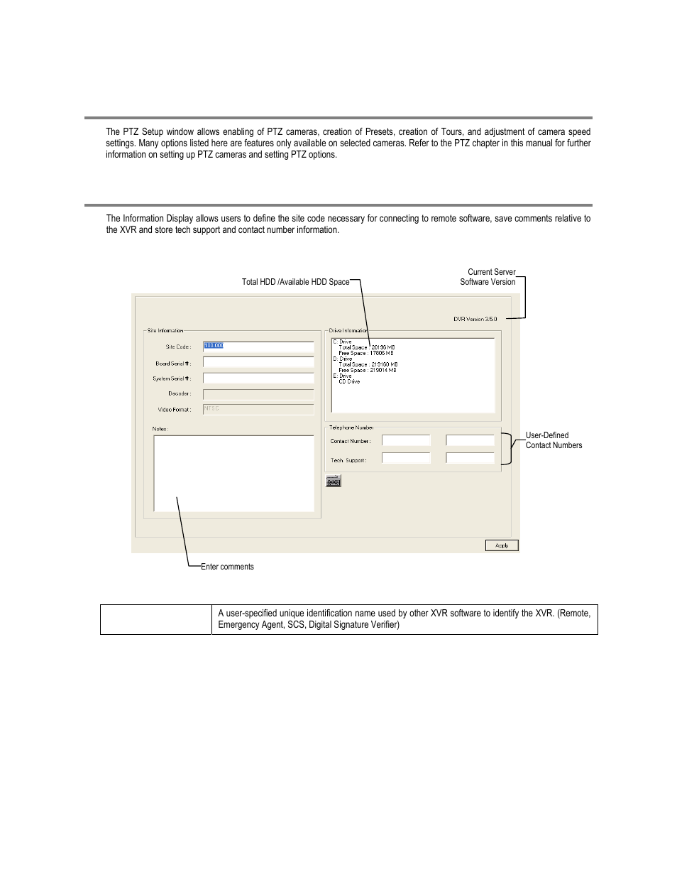 Ptz setup, Information | Toshiba XVR16-120-X User Manual | Page 68 / 121