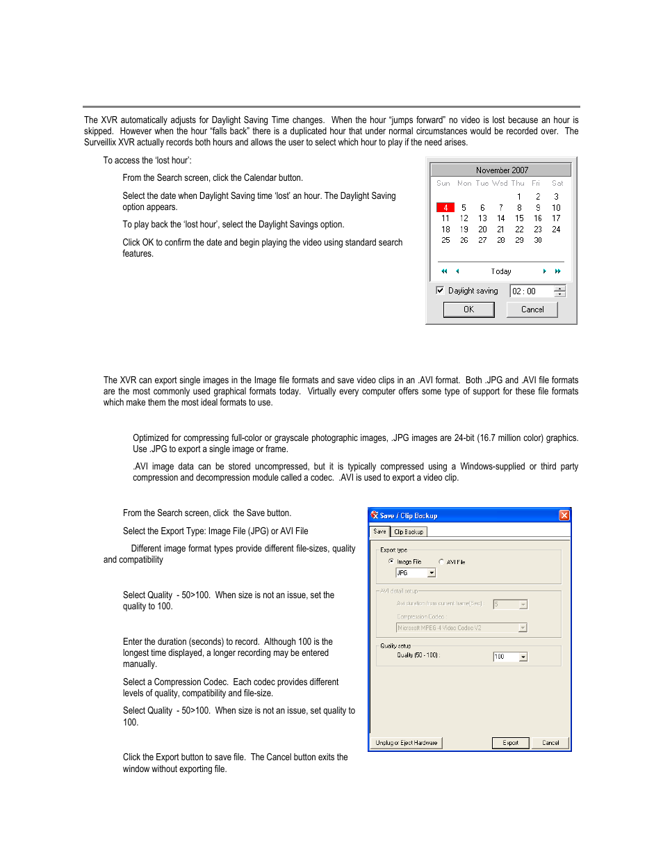 Daylight saving time, Save to jpg or avi | Toshiba XVR16-120-X User Manual | Page 80 / 121