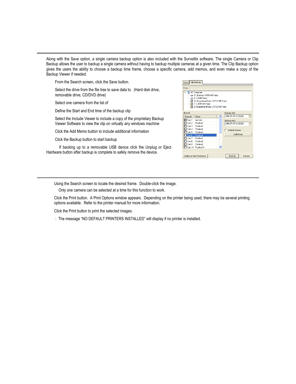 Single clip backup, Printing an image | Toshiba XVR16-120-X User Manual | Page 81 / 121