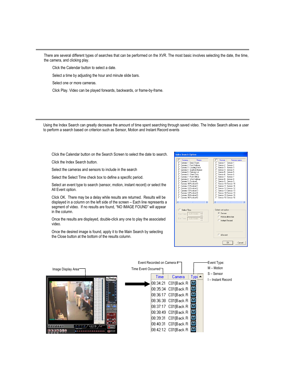 Performing a basic search, Index search, Performing an index search | Index search results display | Toshiba XVR16-120-X User Manual | Page 82 / 121