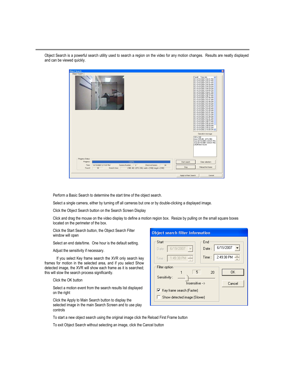 Object search, Performing an object search | Toshiba XVR16-120-X User Manual | Page 85 / 121