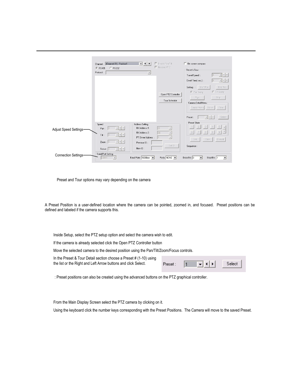 Advanced ptz setup, Creating and viewing preset positions, Creating a preset | Viewing a preset | Toshiba XVR16-120-X User Manual | Page 89 / 121