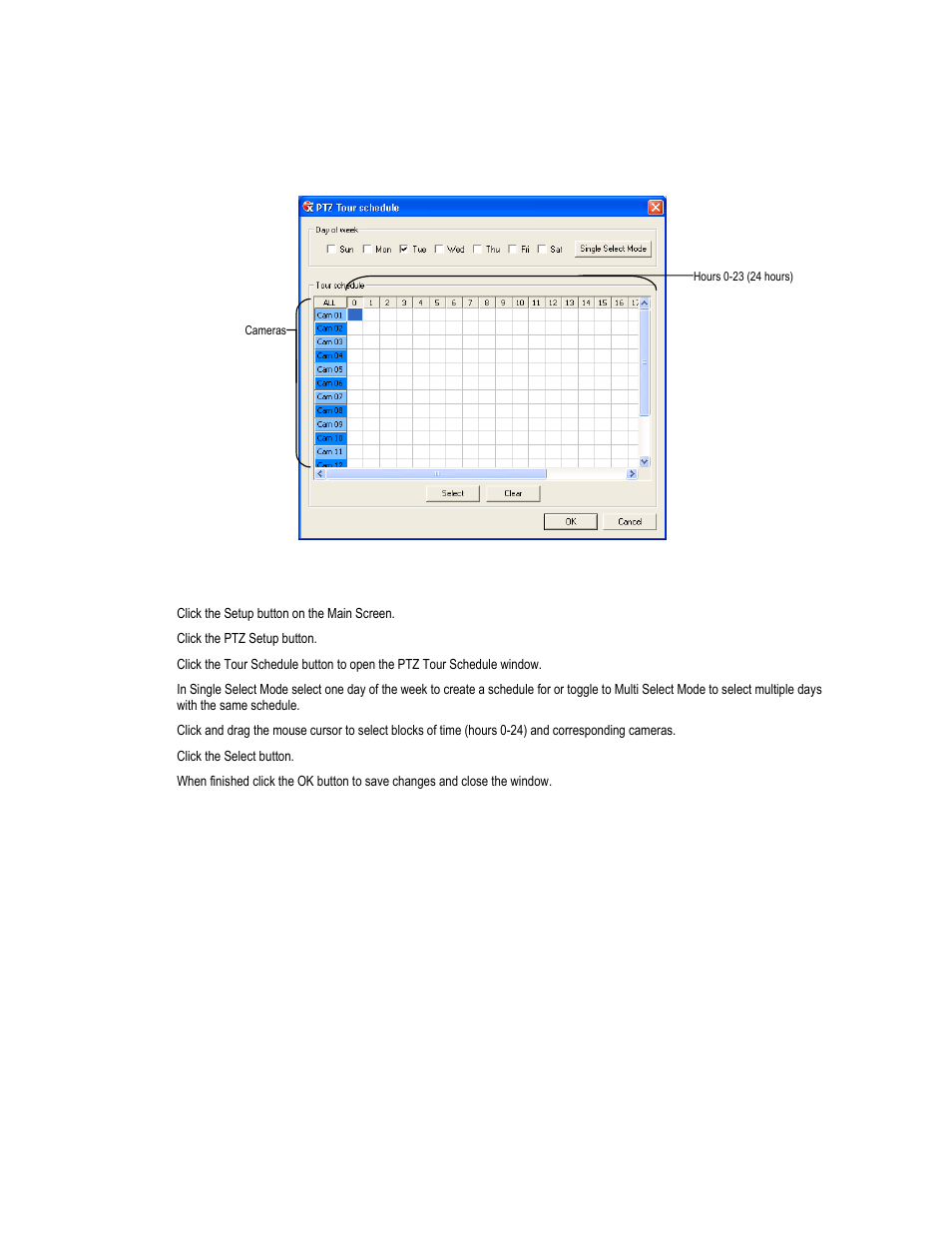 Ptz tour schedule, Create ptz tour schedule | Toshiba XVR16-120-X User Manual | Page 93 / 121