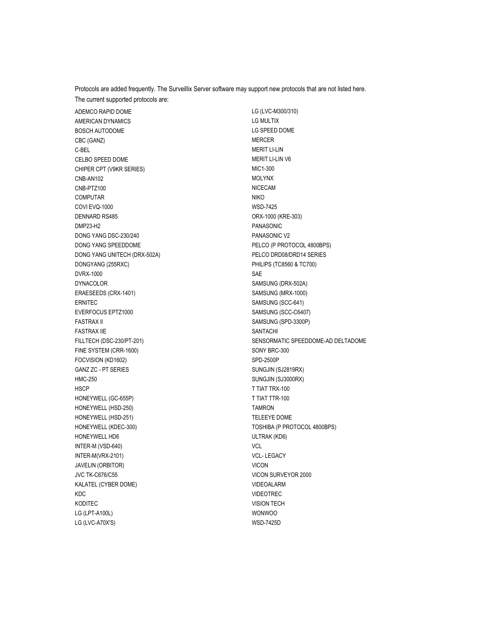 Supported protocols | Toshiba XVR16-120-X User Manual | Page 94 / 121