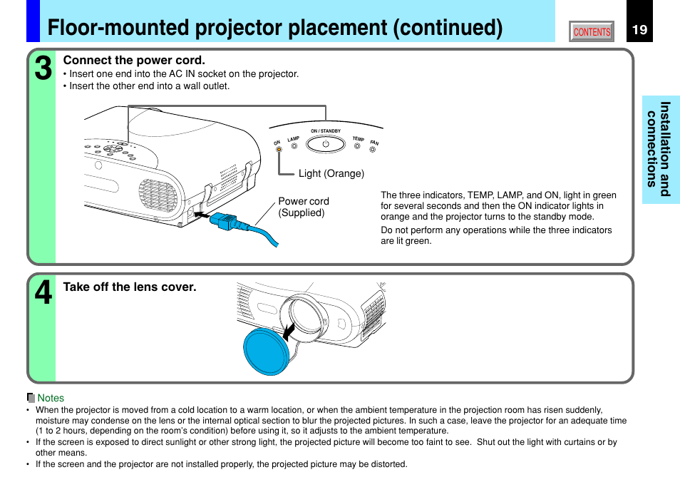 Floor-mounted projector placement (continued) | Toshiba TLP791 User Manual | Page 19 / 80