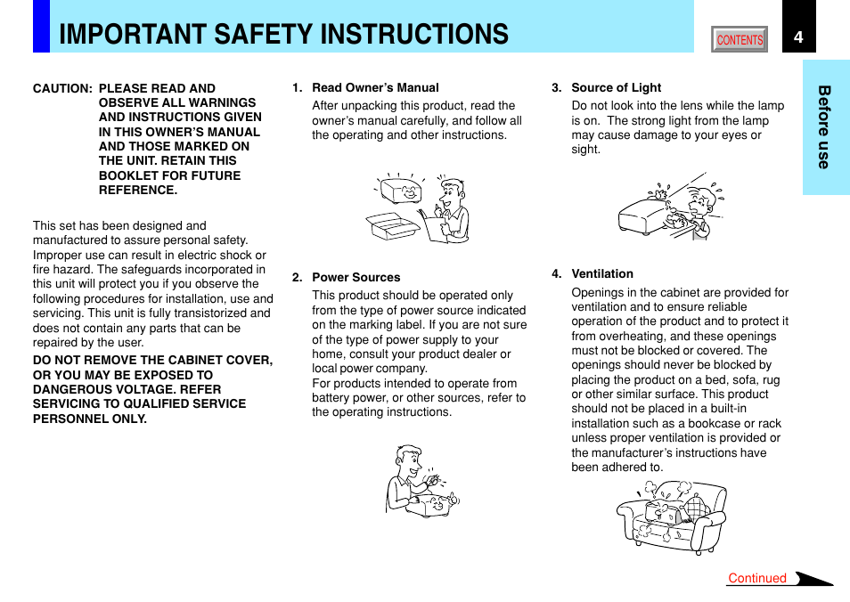 Important safety instructions | Toshiba TLP791 User Manual | Page 4 / 80