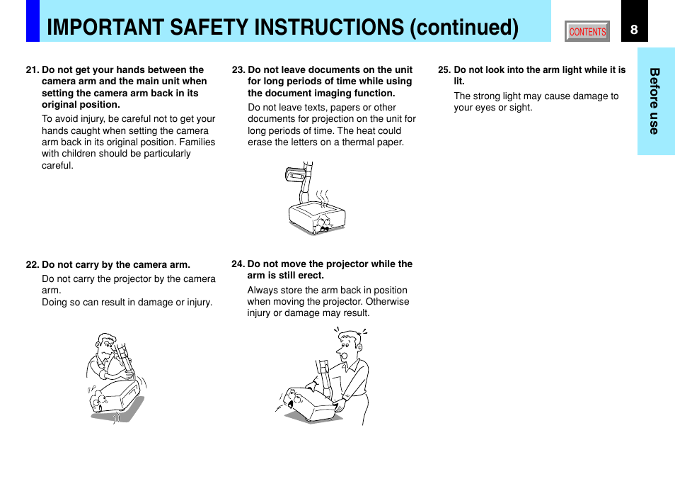 Important safety instructions (continued) | Toshiba TLP791 User Manual | Page 8 / 80