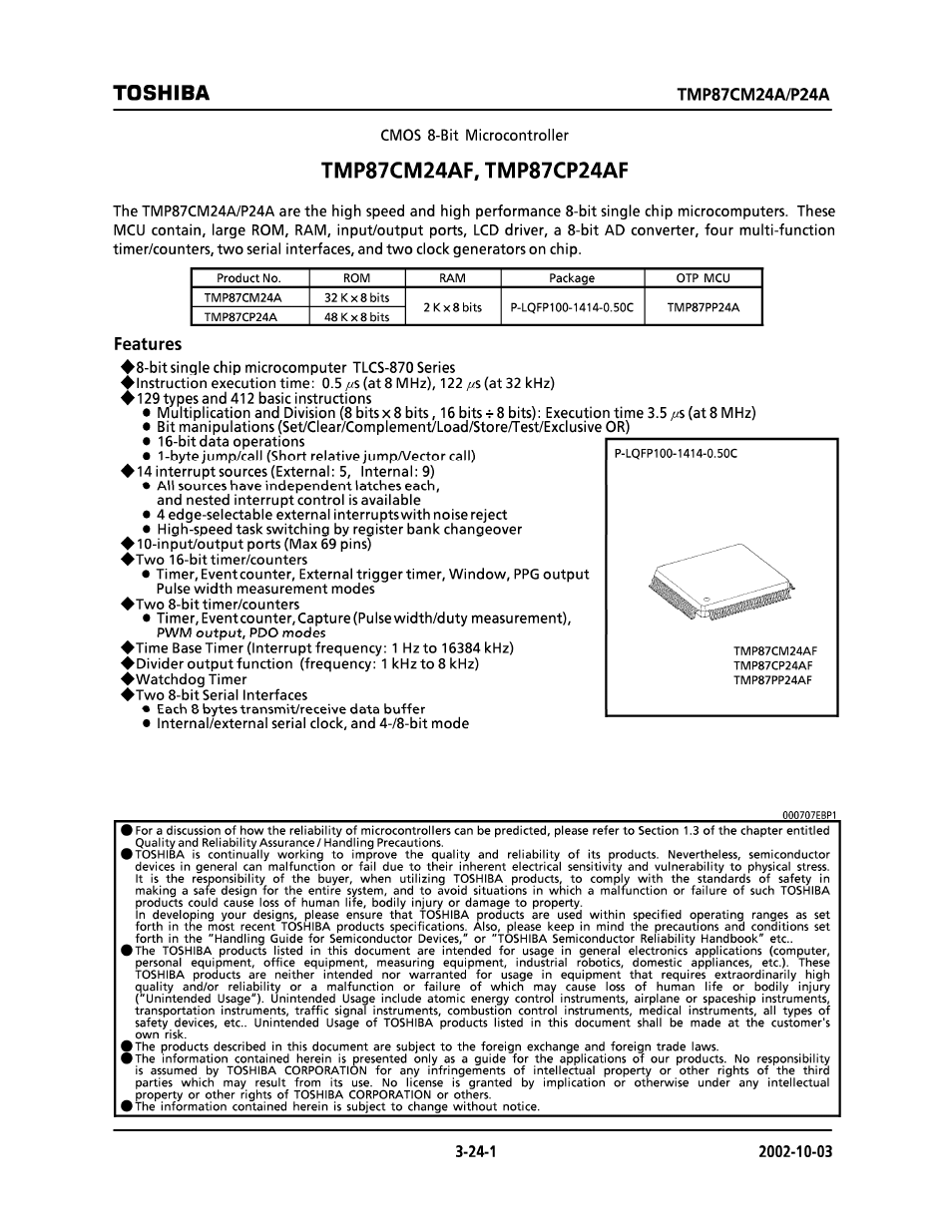 Toshiba TMP87CP24AF User Manual | 132 pages