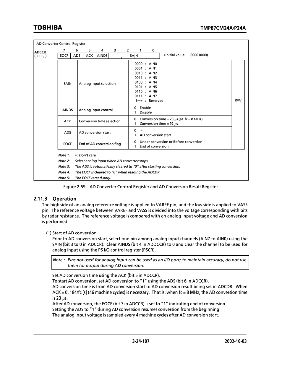 3 operation, Toshiba | Toshiba TMP87CP24AF User Manual | Page 107 / 132