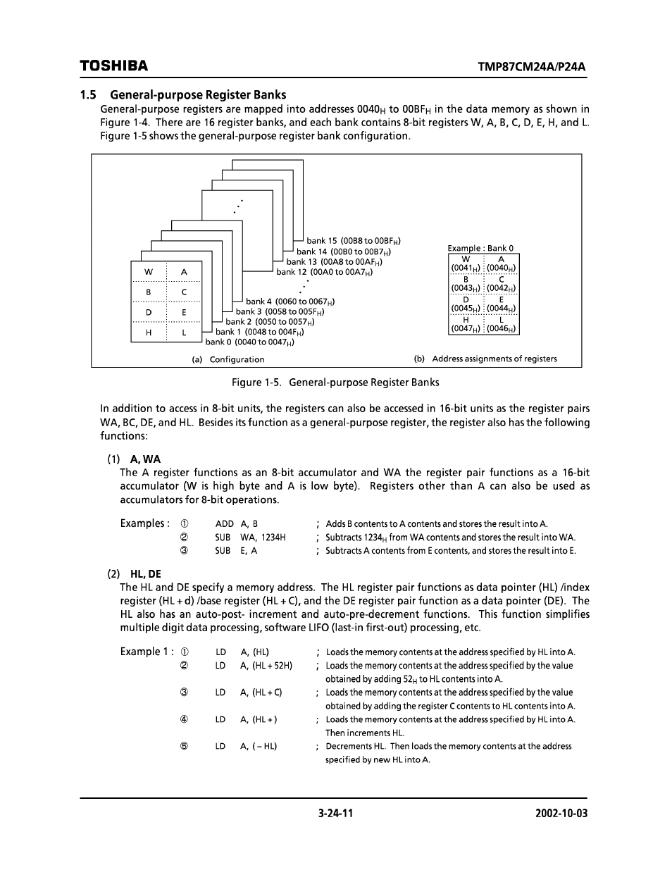 5 general-purpose register banks, Toshiba | Toshiba TMP87CP24AF User Manual | Page 11 / 132