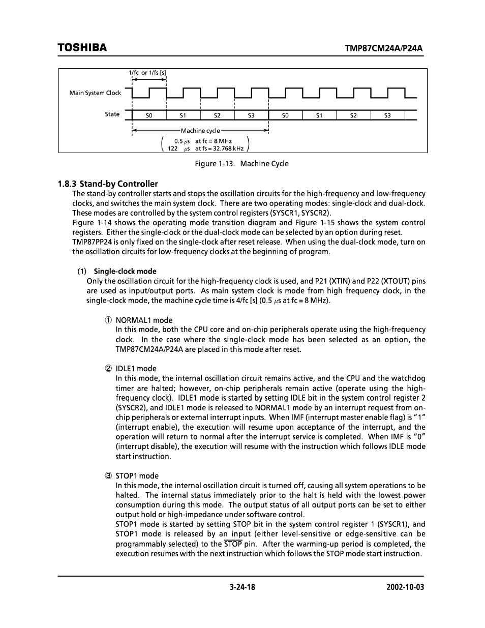 3 stand-by controller, Toshiba | Toshiba TMP87CP24AF User Manual | Page 18 / 132