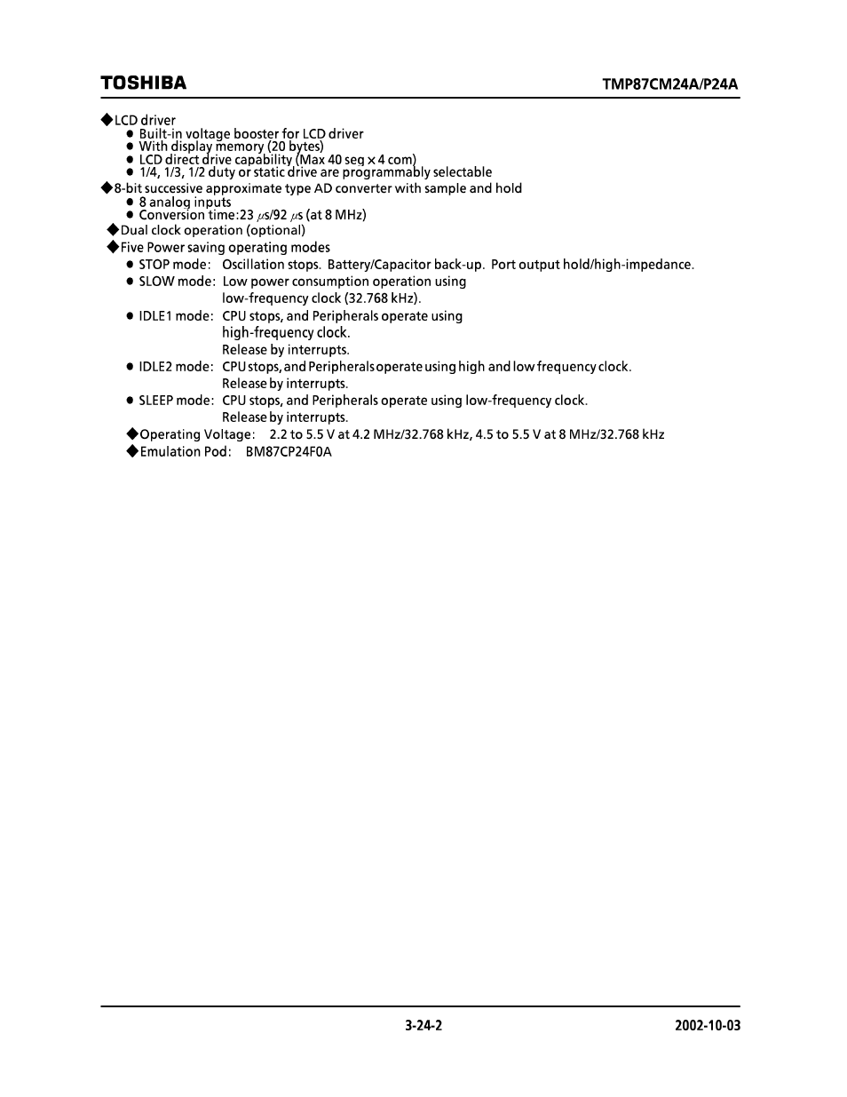 Toshiba | Toshiba TMP87CP24AF User Manual | Page 2 / 132