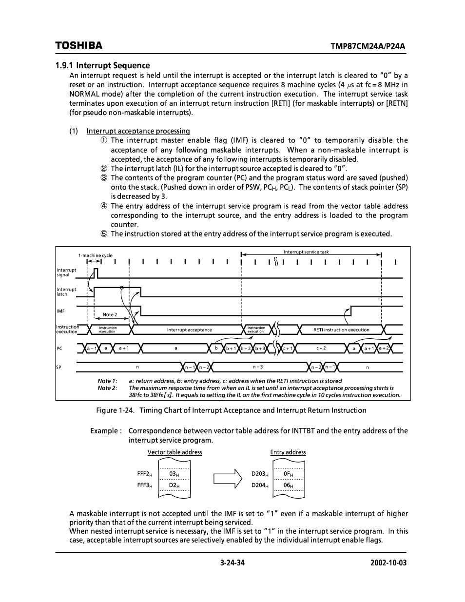 1 interrupt sequence, Dogxhoc, Toshiba | Ofo 06 | Toshiba TMP87CP24AF User Manual | Page 34 / 132