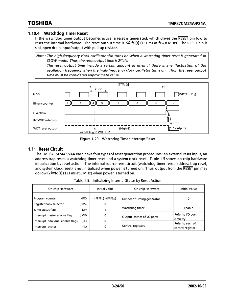 4 watchdog timer reset, 11 reset circuit, Toshiba | Toshiba TMP87CP24AF User Manual | Page 50 / 132