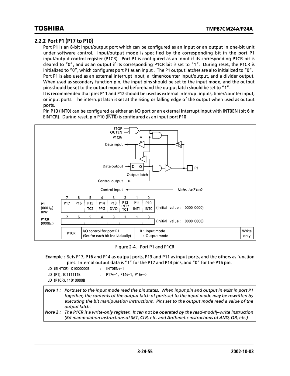 2 portpi (p17to p10), Toshiba, Q pii | Toshiba TMP87CP24AF User Manual | Page 55 / 132