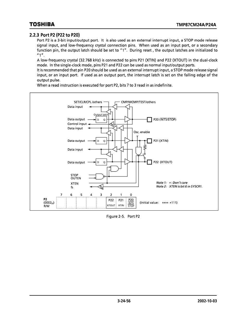 3 port p2 (p22 to p20), Toshiba | Toshiba TMP87CP24AF User Manual | Page 56 / 132