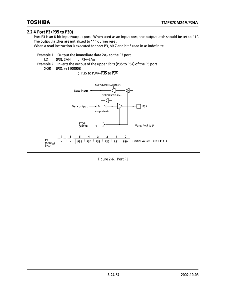 4 port p3 (p35 to p30), Toshiba | Toshiba TMP87CP24AF User Manual | Page 57 / 132