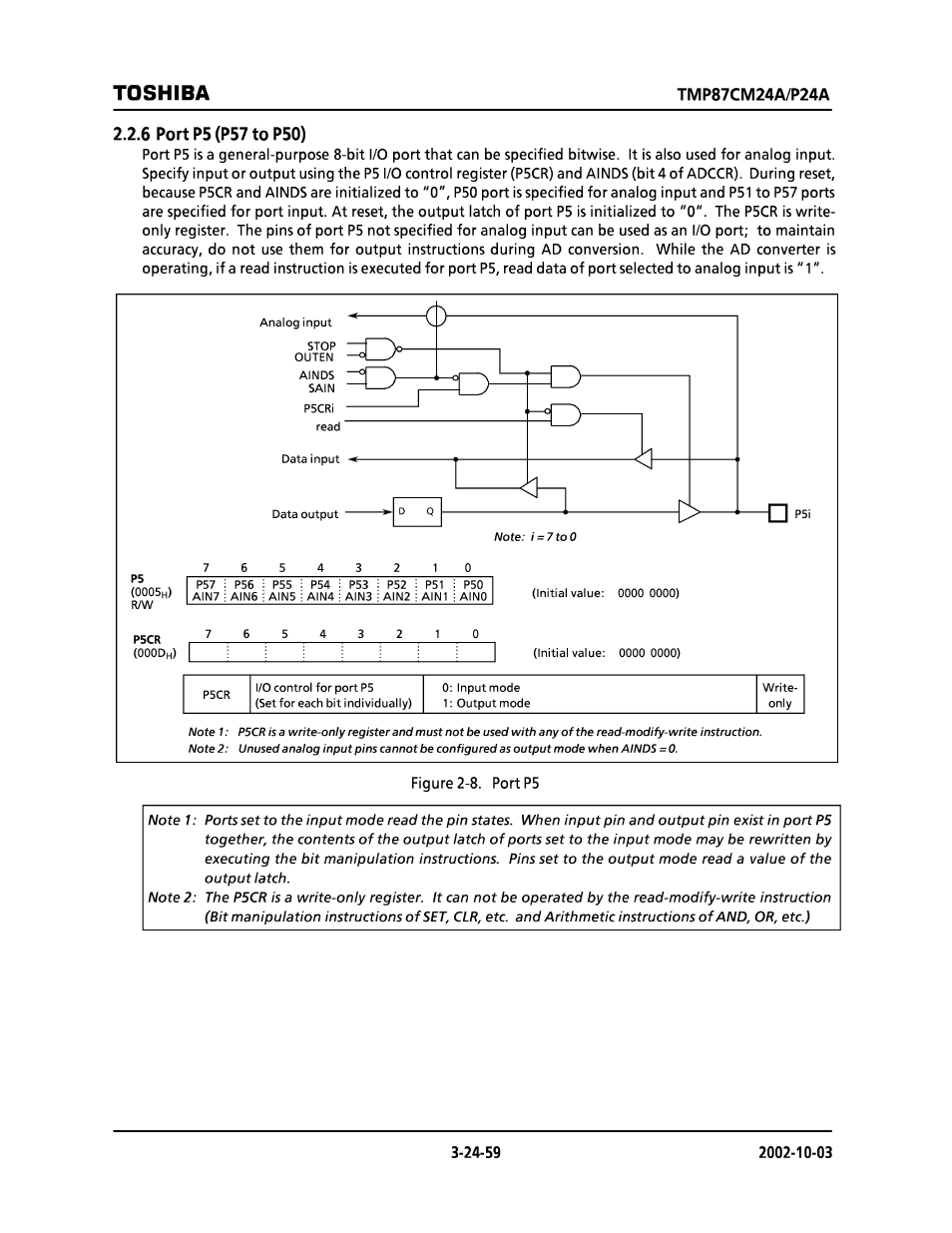 6 port p5 (p57 to p50), Toshiba | Toshiba TMP87CP24AF User Manual | Page 59 / 132