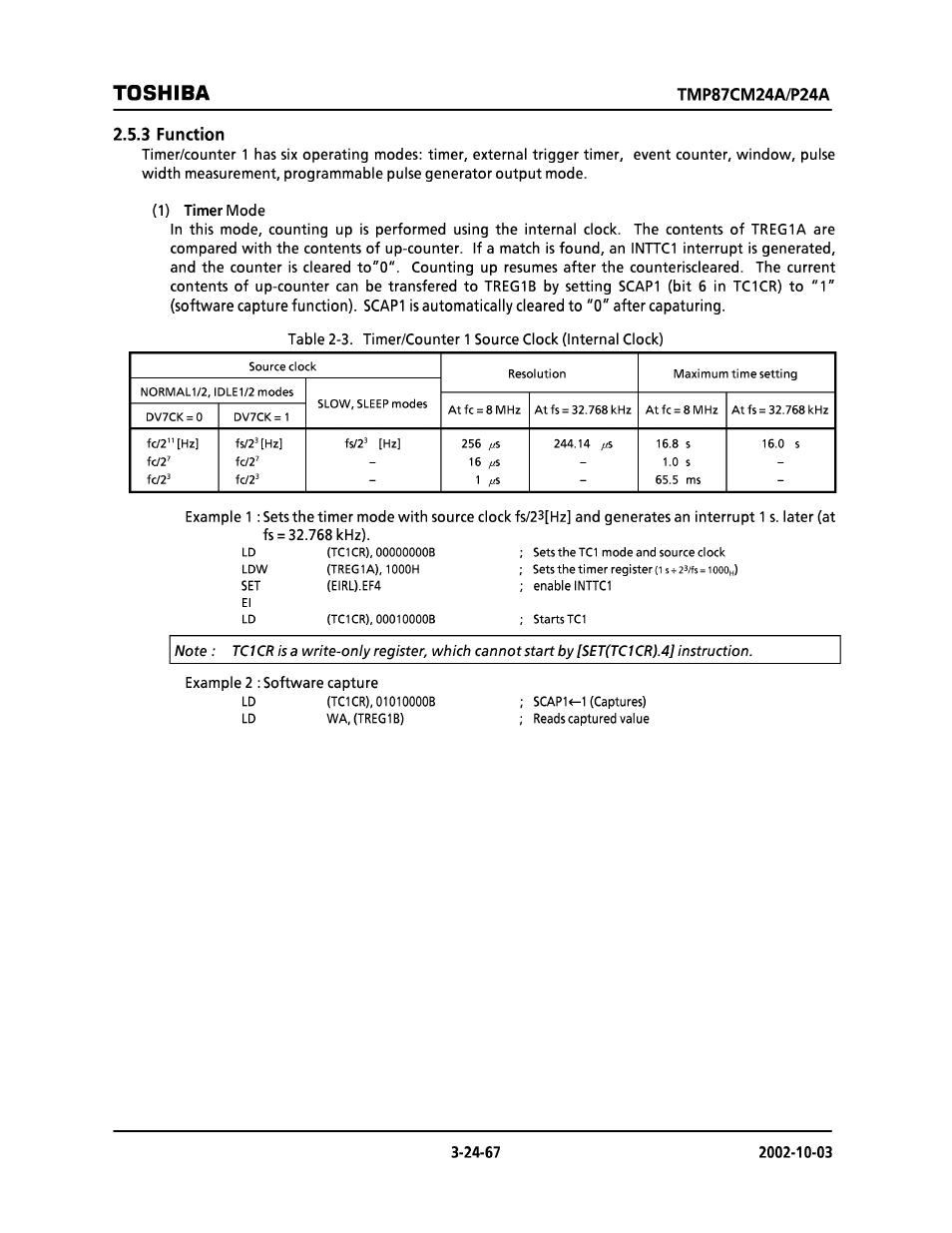 3 function, Toshiba | Toshiba TMP87CP24AF User Manual | Page 67 / 132