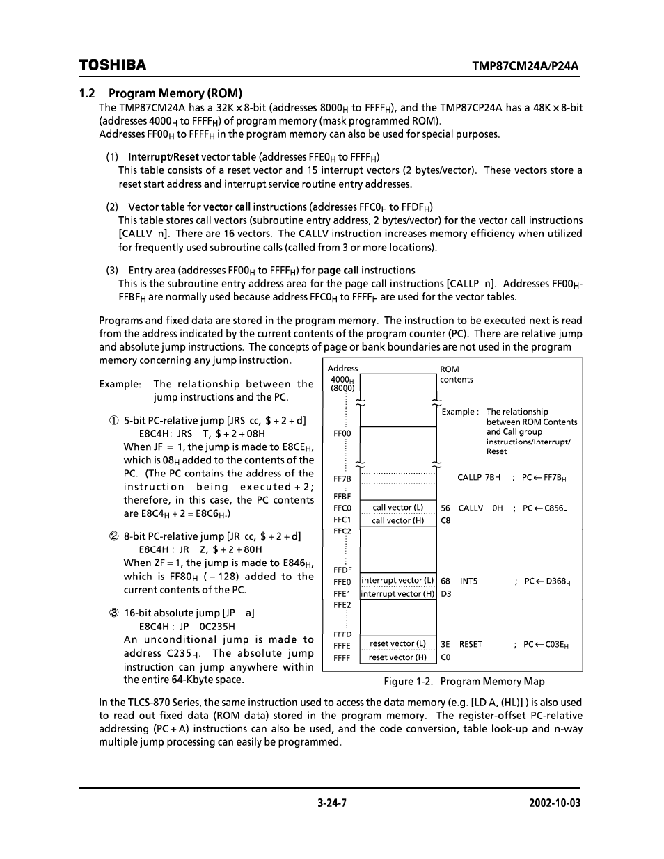 2 program memory (rom), Toshiba | Toshiba TMP87CP24AF User Manual | Page 7 / 132