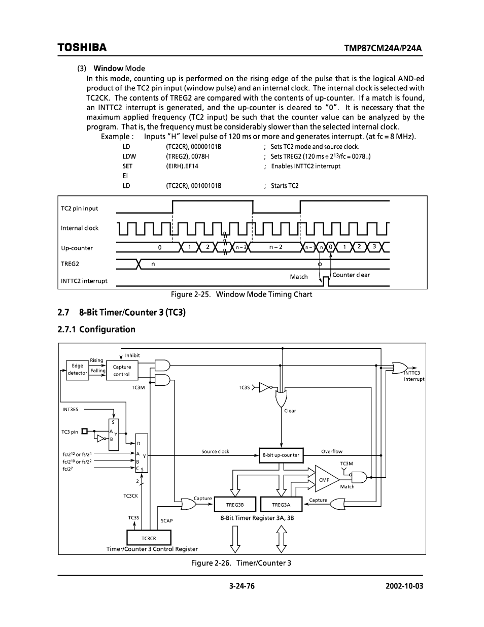 7 8-bit timer/counter 3 (tc3), 1 configuration, Toshiba | Toshiba TMP87CP24AF User Manual | Page 76 / 132