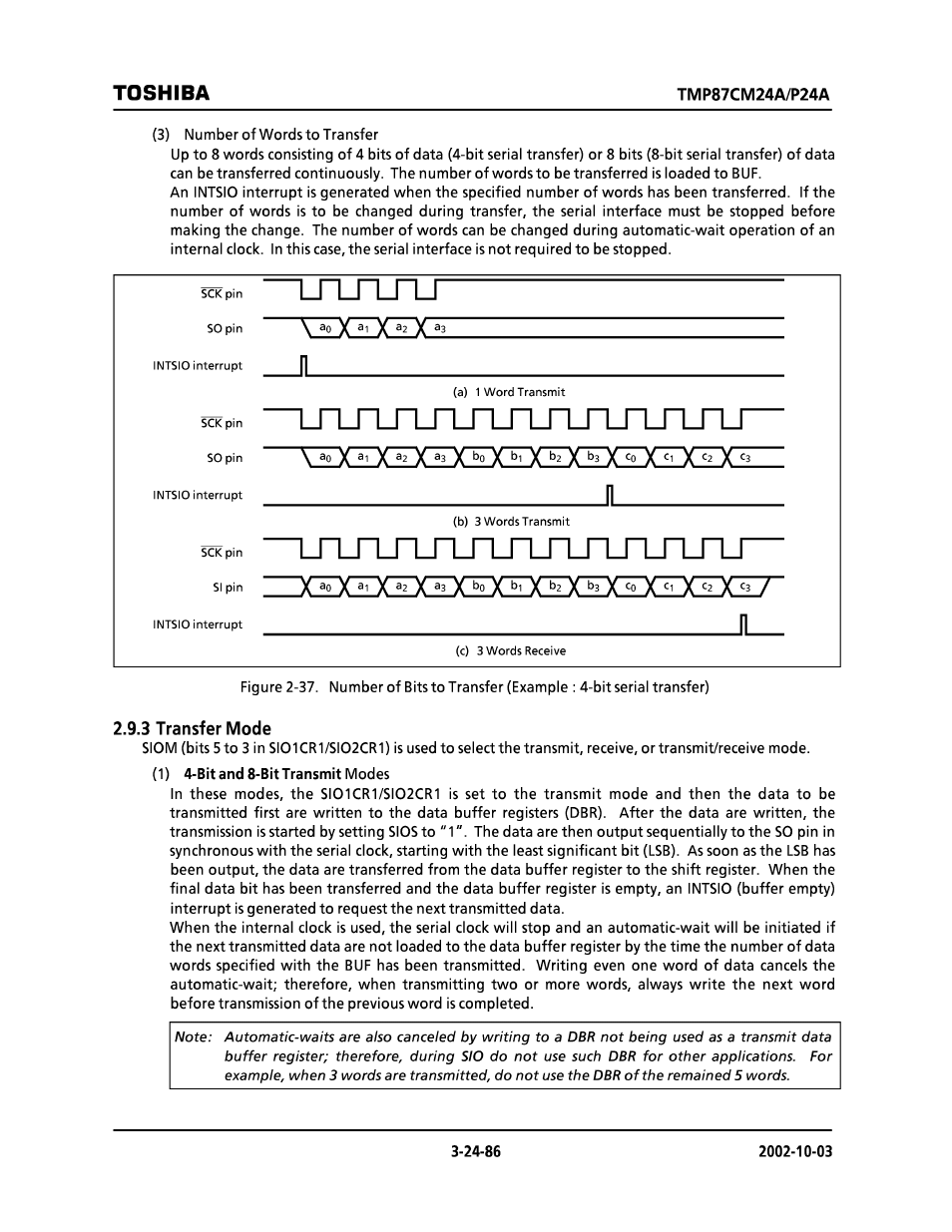3 transfer mode, Toshiba | Toshiba TMP87CP24AF User Manual | Page 86 / 132