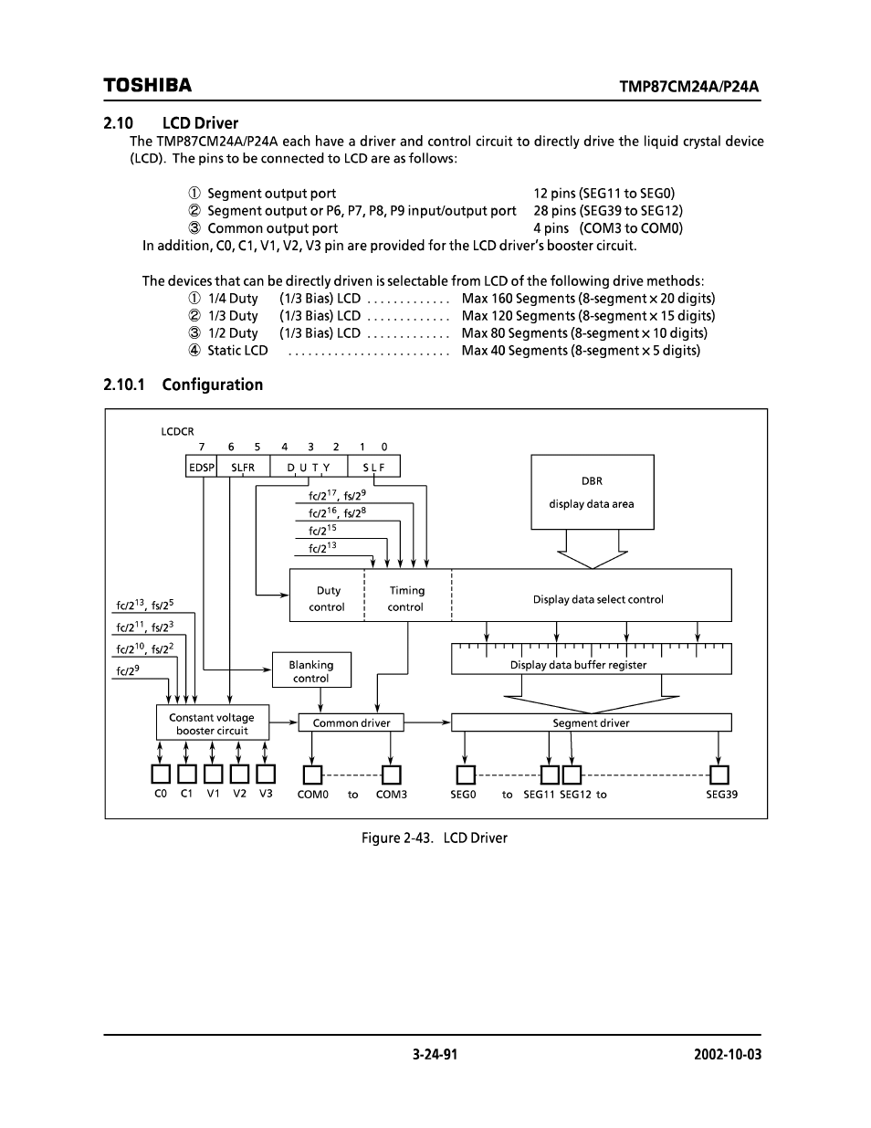 10 lcd driver, 1 configuration, Toshiba | Toshiba TMP87CP24AF User Manual | Page 91 / 132