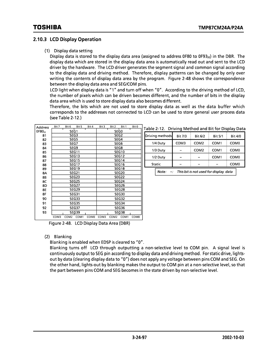 3 lcd display operation, Toshiba | Toshiba TMP87CP24AF User Manual | Page 97 / 132