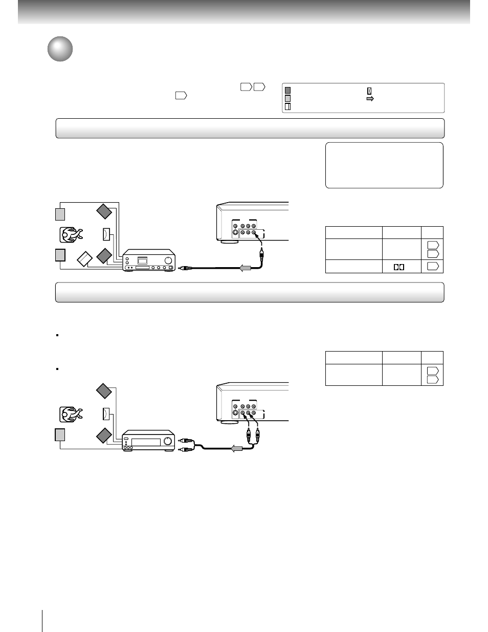 Connecting to optional equipment, Connections, For connection to your tv, see “connecting to a tv | For details of output sound, see, Make the following setting | Toshiba SD-2050 User Manual | Page 18 / 46