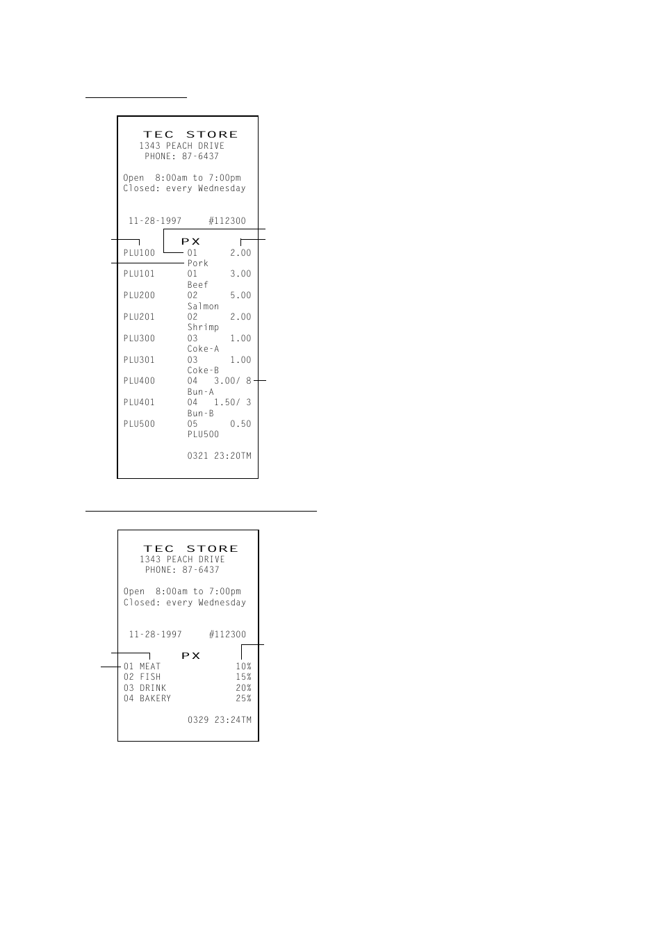 Plu table read, Department gross profit rates read | Toshiba TEC MA-1350-1 User Manual | Page 110 / 114