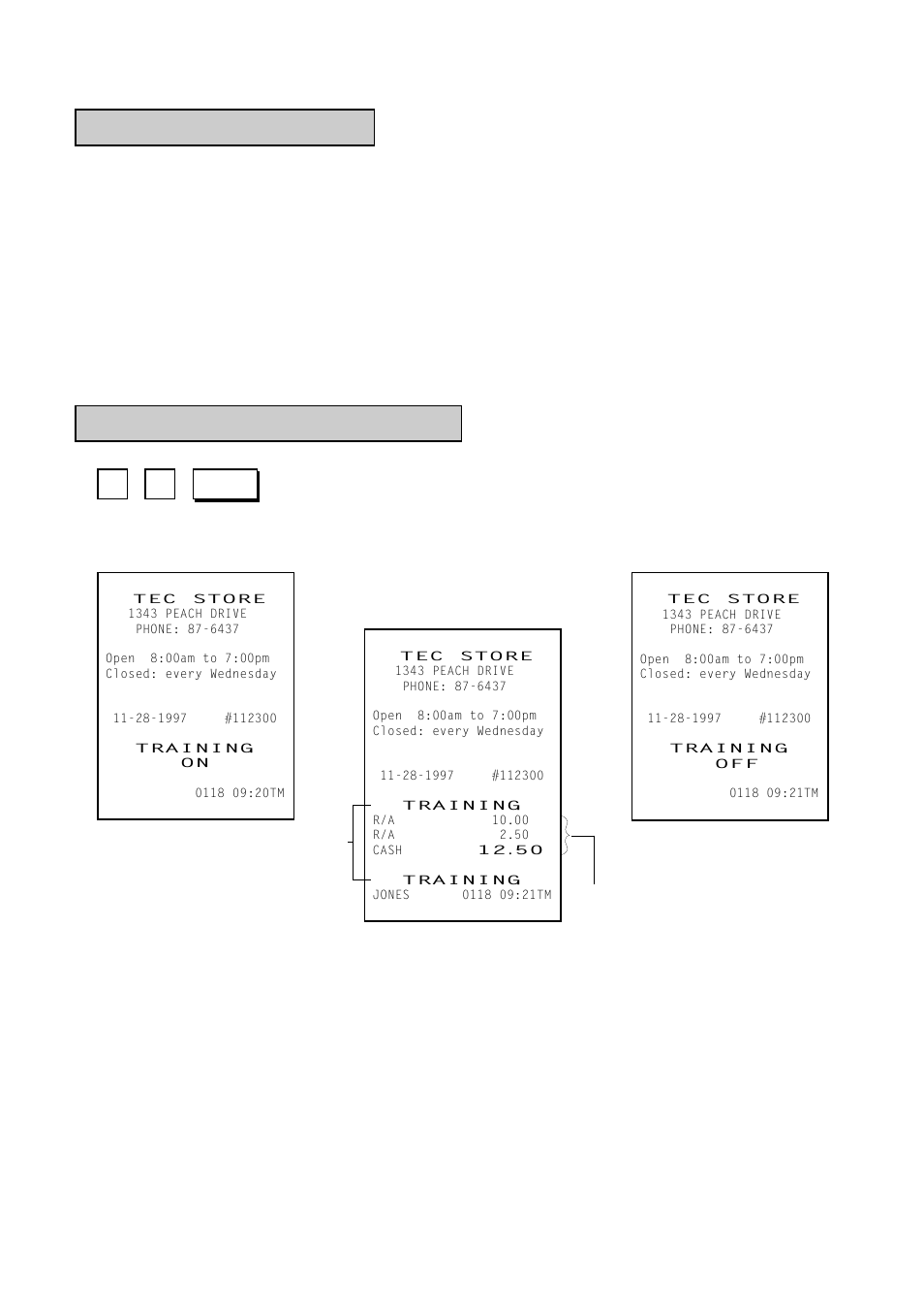 Entries in training mode, Operation for training mode end | Toshiba TEC MA-1350-1 User Manual | Page 27 / 114