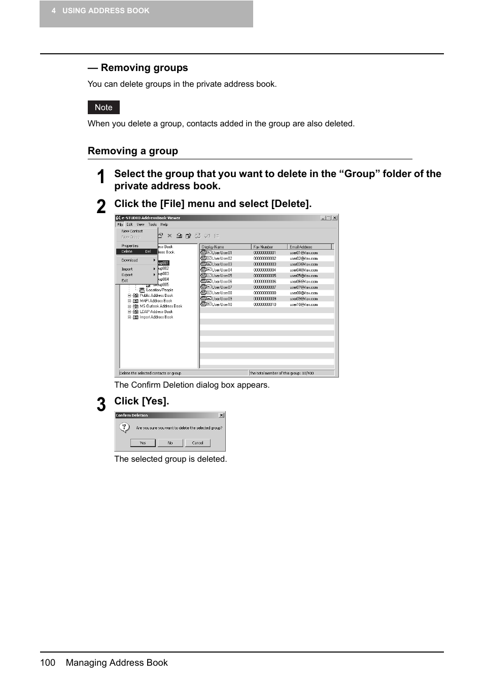 P.100 “removing groups | Toshiba E-STUDIO 165  EN User Manual | Page 100 / 118