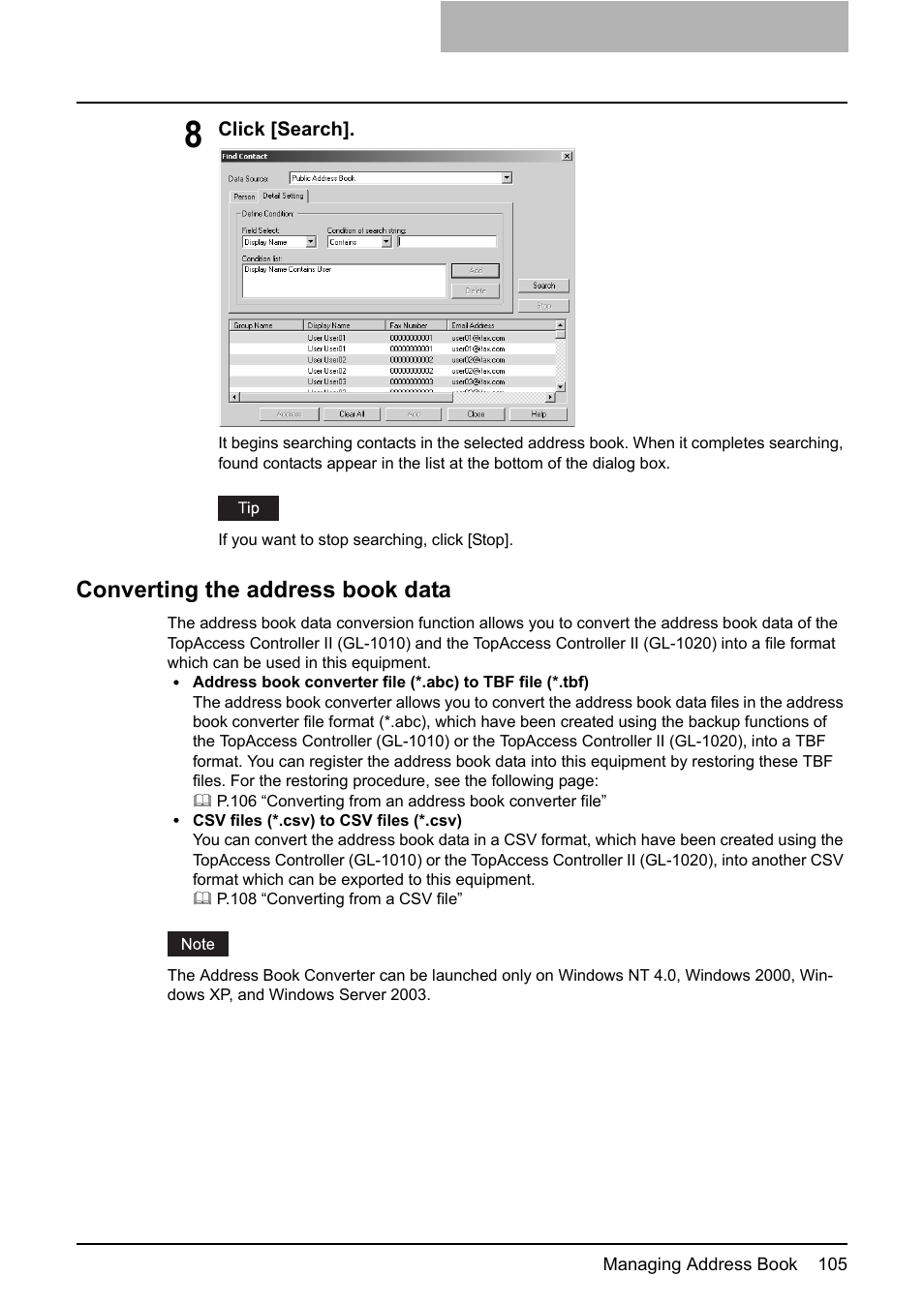 Converting the address book data | Toshiba E-STUDIO 165  EN User Manual | Page 105 / 118