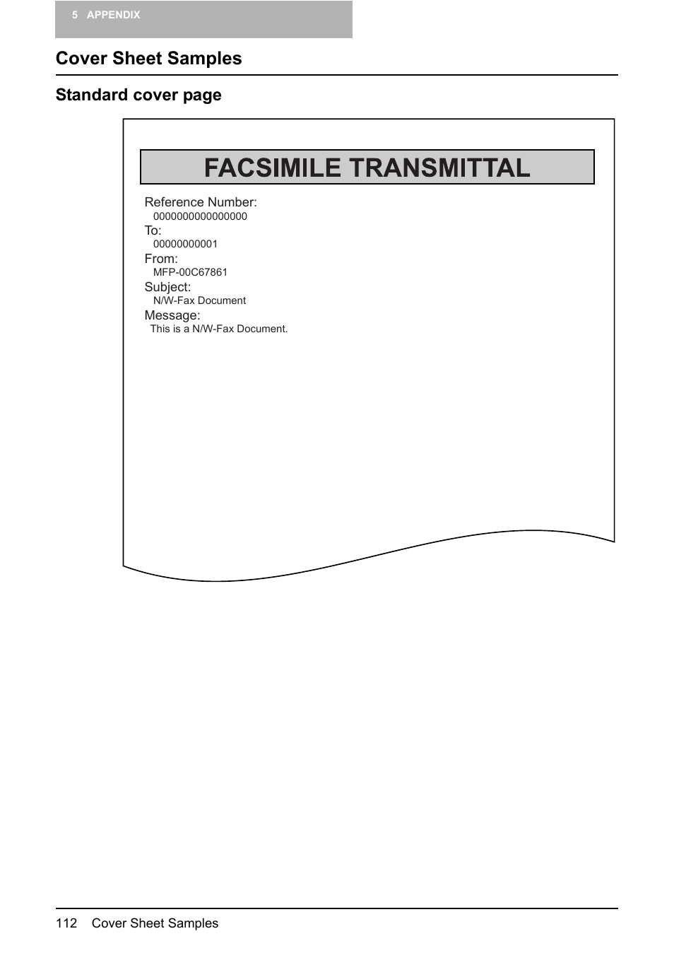 Cover sheet samples, P.112 “cover sheet samples, Standard cover page | Toshiba E-STUDIO 165  EN User Manual | Page 112 / 118