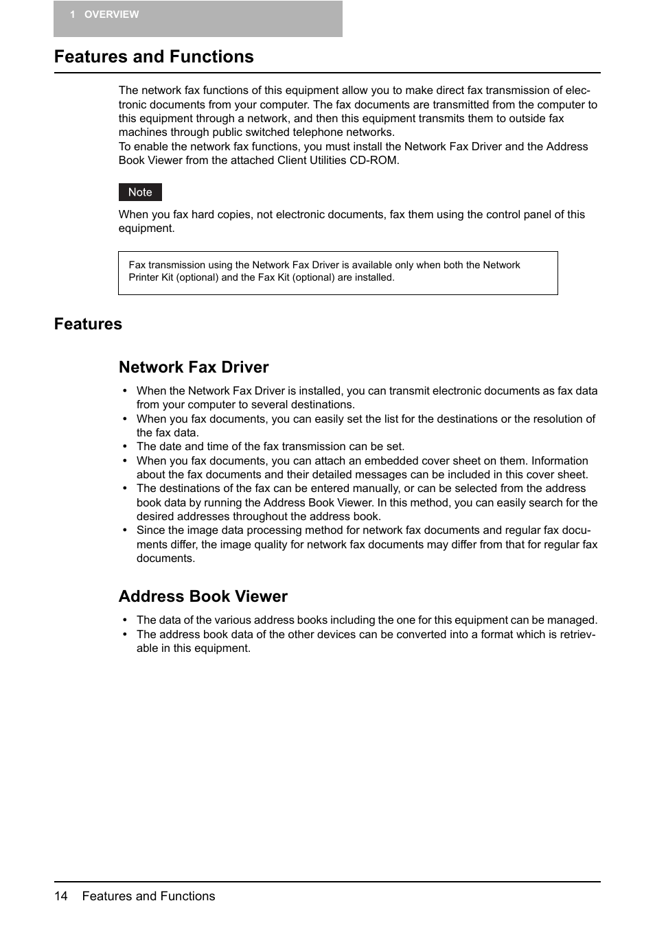 Features and functions, Features, Features network fax driver | Address book viewer | Toshiba E-STUDIO 165  EN User Manual | Page 14 / 118