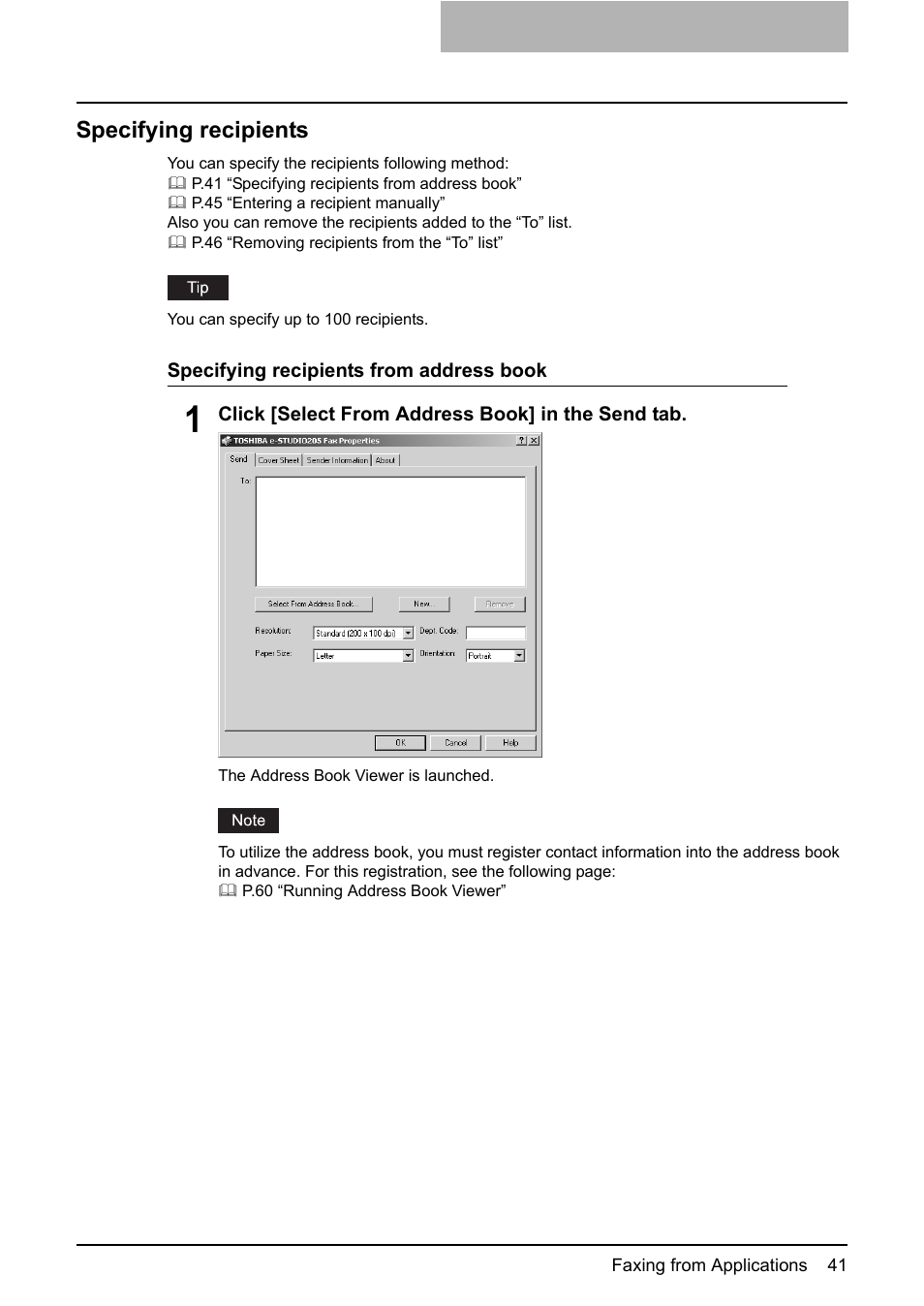 Specifying recipients, P.41 “specifying recipients | Toshiba E-STUDIO 165  EN User Manual | Page 41 / 118