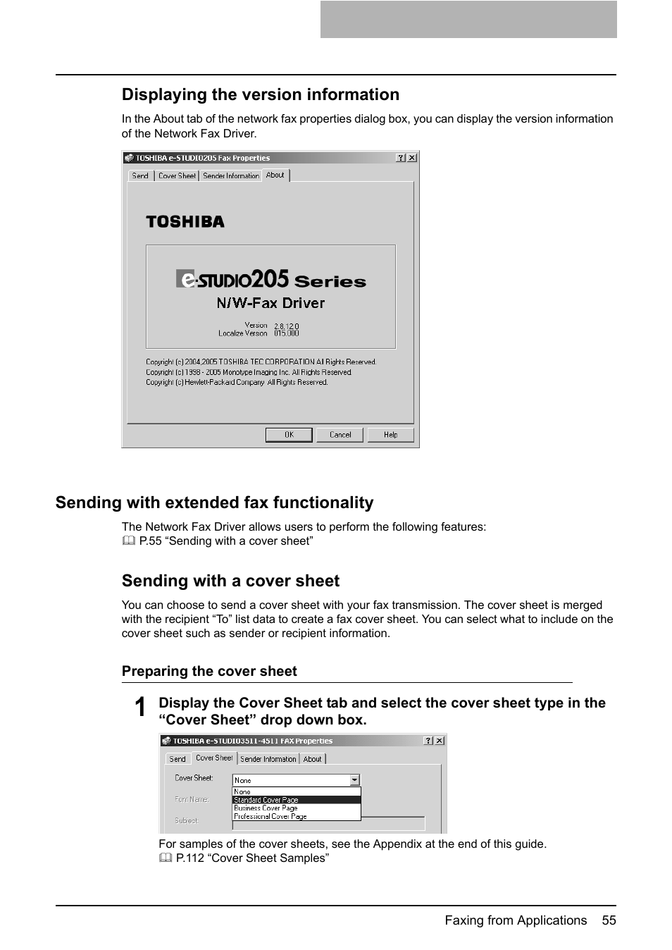 Sending with extended fax functionality, P.55 “sending with extended fax functionality | Toshiba E-STUDIO 165  EN User Manual | Page 55 / 118