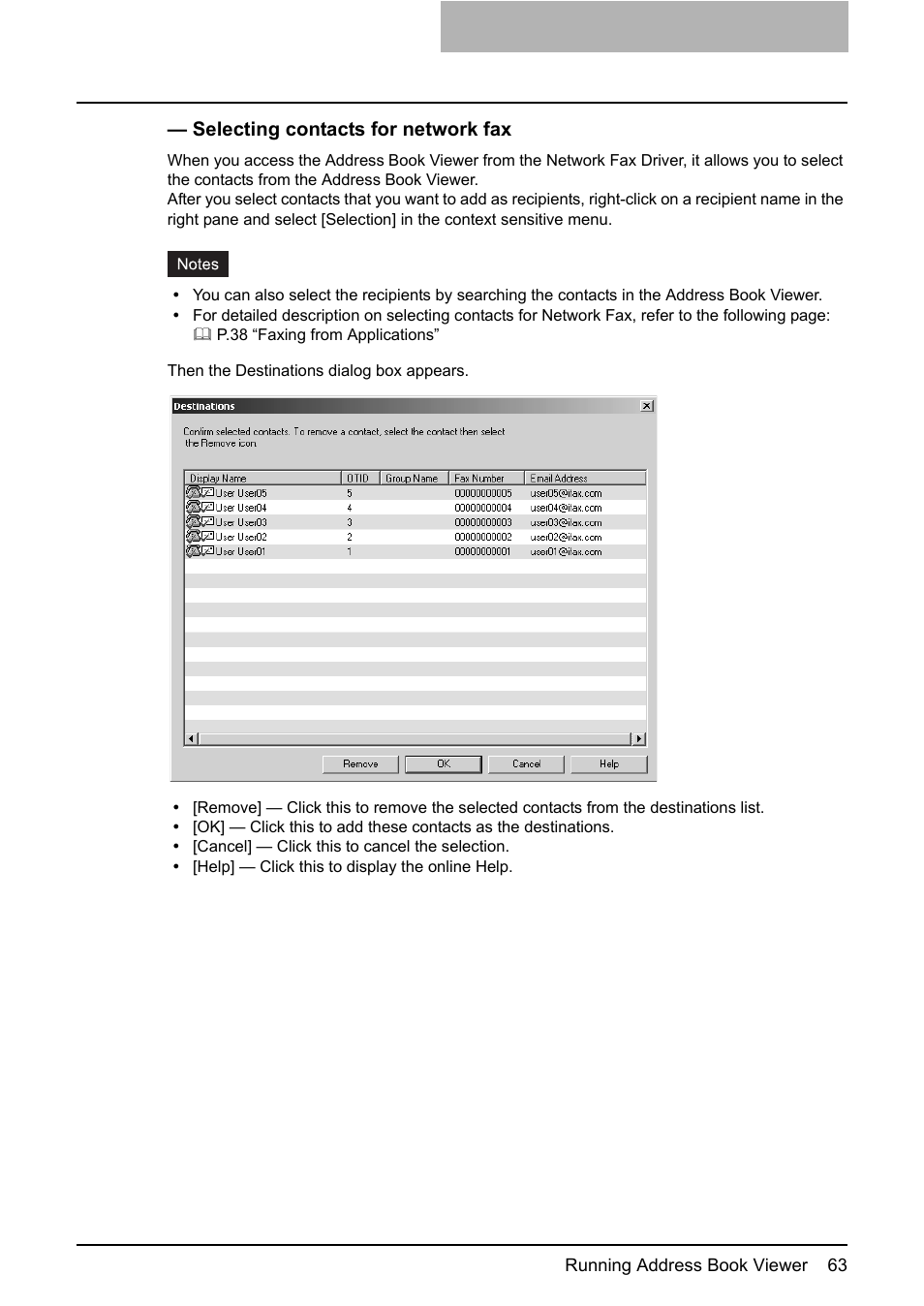 Selecting contacts for network fax | Toshiba E-STUDIO 165  EN User Manual | Page 63 / 118