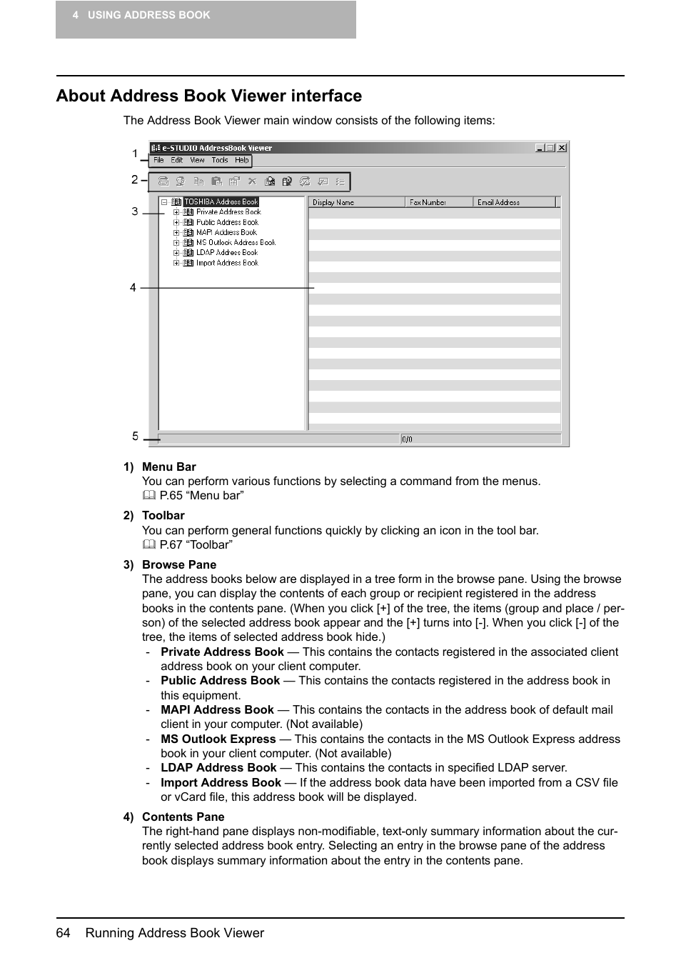 About address book viewer interface | Toshiba E-STUDIO 165  EN User Manual | Page 64 / 118