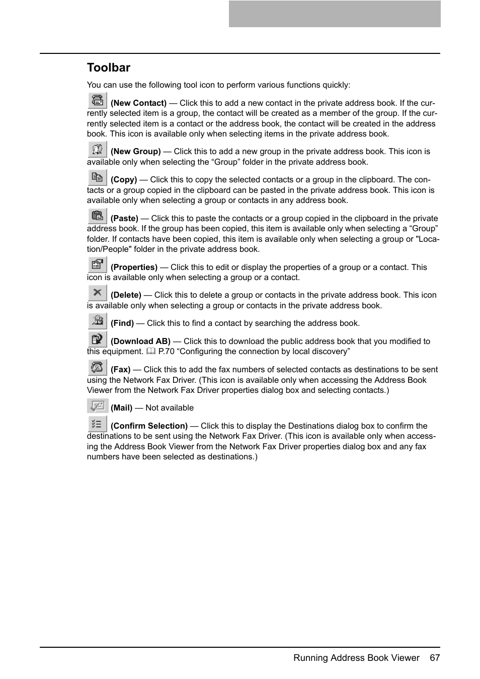 P.67 “toolbar, Toolbar | Toshiba E-STUDIO 165  EN User Manual | Page 67 / 118