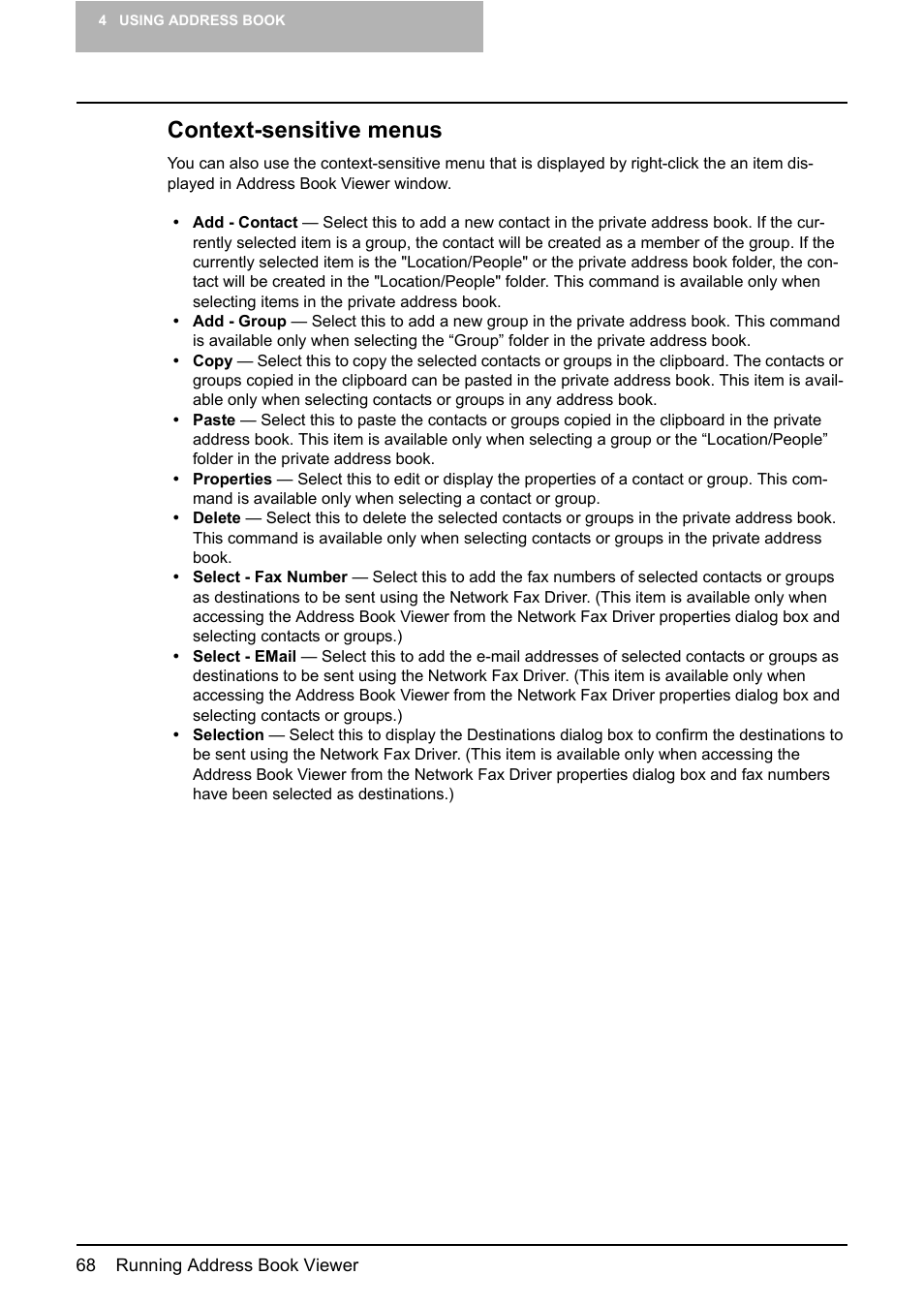 Context-sensitive menus | Toshiba E-STUDIO 165  EN User Manual | Page 68 / 118