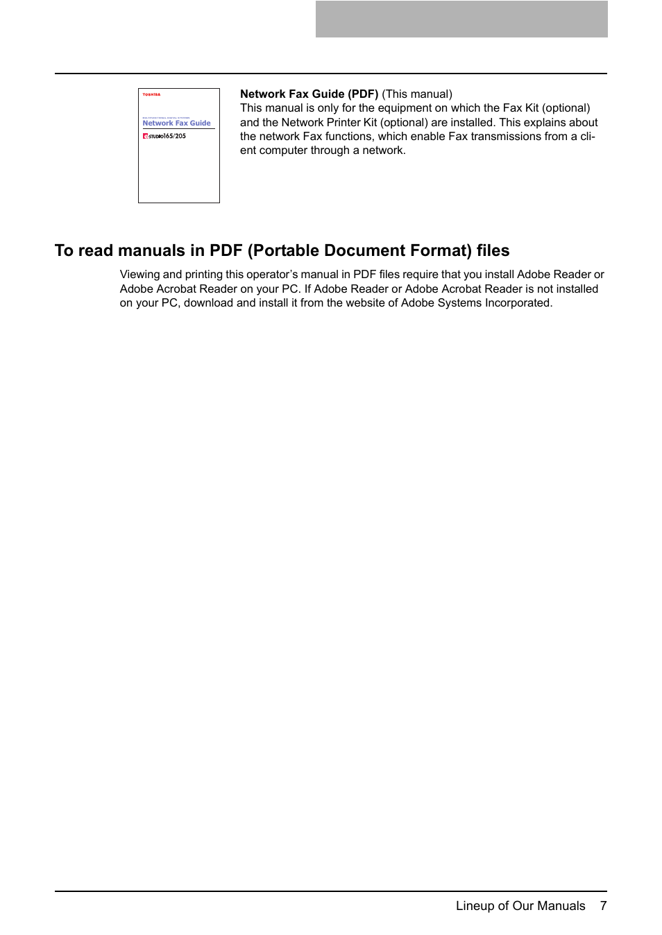 Lineup of our manuals 7 | Toshiba E-STUDIO 165  EN User Manual | Page 7 / 118