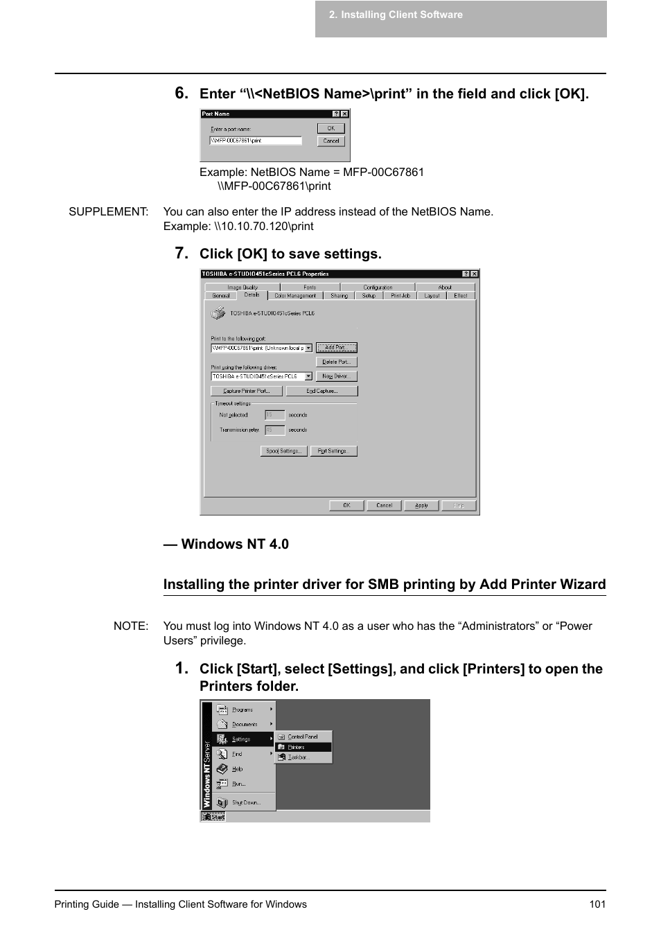 Windows nt 4.0, P.101 "windows nt 4.0 | Toshiba E-STUDIO 351C User Manual | Page 101 / 372